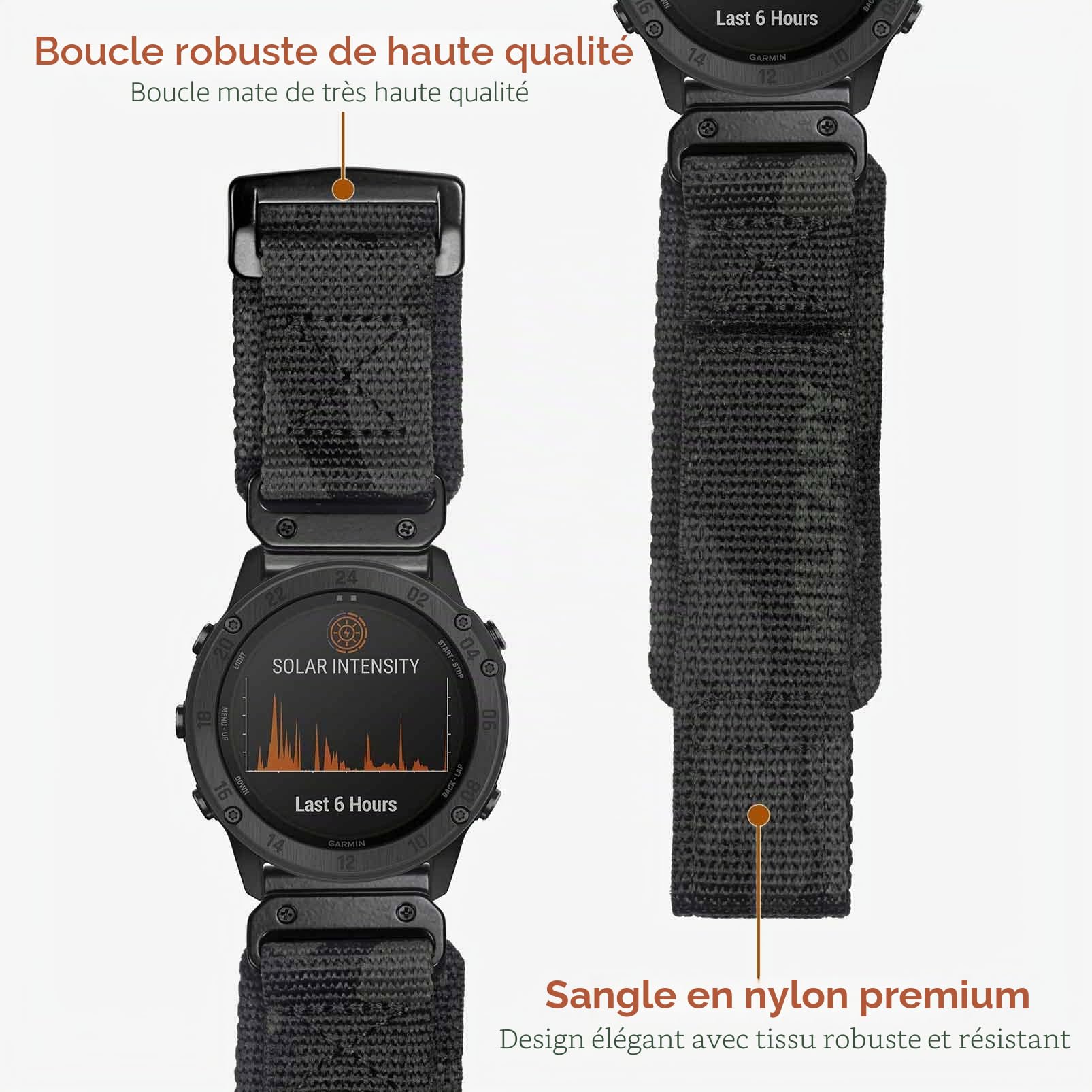 Compatible avec Garmin Bracelet de montre en nylon super résistant avec boucle tissée pour fēnix/Forerunner/Approach/MARQ/quatix/D2 Series Bracelet de rechange robuste pour homme