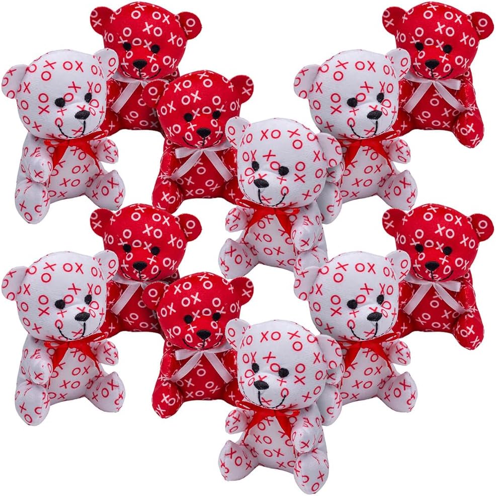 Fun Express Mini XOXO Hugs and Kisses Stuffed Bears (Set of 12 Plush Animals) Valentine's Day Toys