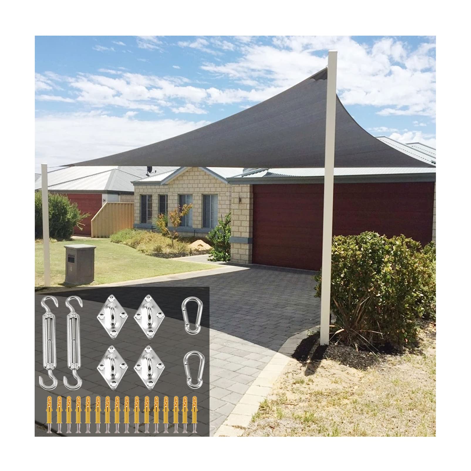 Voile d'ombrage rectangulaire anti-UV avec kit de fixation