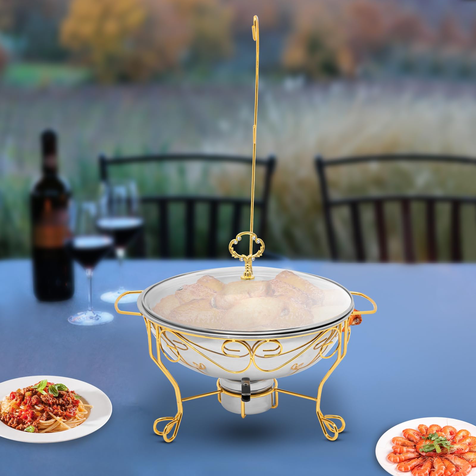 Serbatoio termico in acciaio inox da 6 l, per alimenti, supporto rotondo Chafing Dish, in acciaio inox, per buffet, feste, matrimoni (dorato)