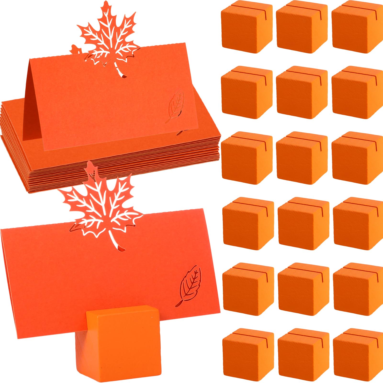 Support photo mariage automne lot de 20 en bois orange avec feuille d'érable