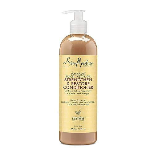 SheaMoisture Strengthen - Acondicionador para cabello dañado, limpieza de aceite de ricino negro jamaicano, 24 onzas