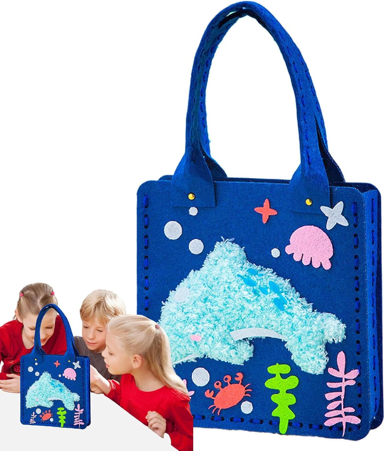 Felt Fabric Sewing Games - Fun Animal Needle Painting Projects - Lightweight Felt Tote Bag, Reusable Embroidery Set for Home, School, Travel
