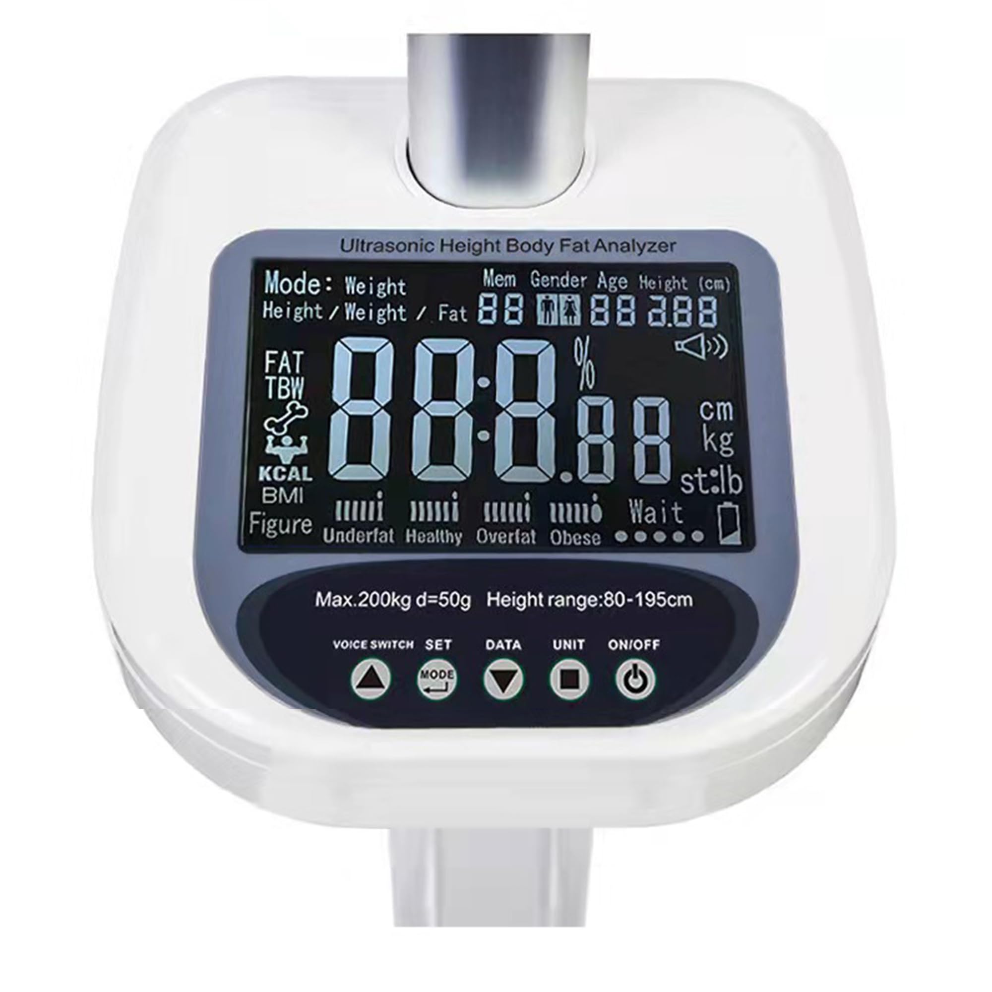 Analizador Profesional De Altura Digital Y Grasa Corporal: Escala Médica Retráctil Con Anuncio De Voz,440 Lb/200 Kg De Capacidad De Peso - Calculadora Para Uso En El Hogar, Gimnasio, Escuela Y Clínica