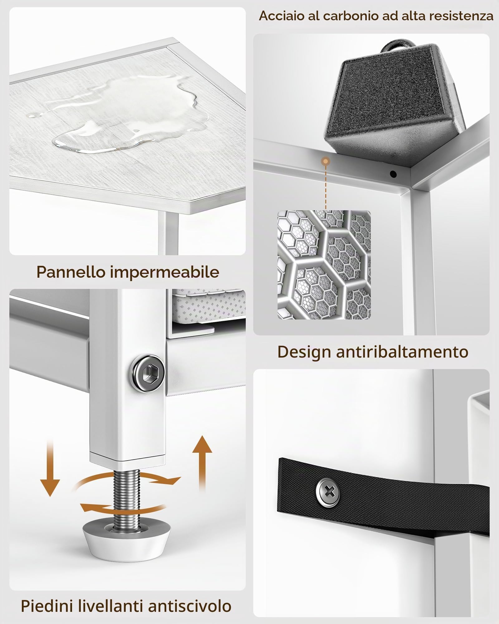 Housolution Scaffale d'Angolo con Portaoggetti, 6 Piani Alto 63,4" con 2 Cassetti di Stoffa, Scaffale d'Angolo Indipendente per Soggiorno Camera da Letto Cucina Bagno (Bianco)