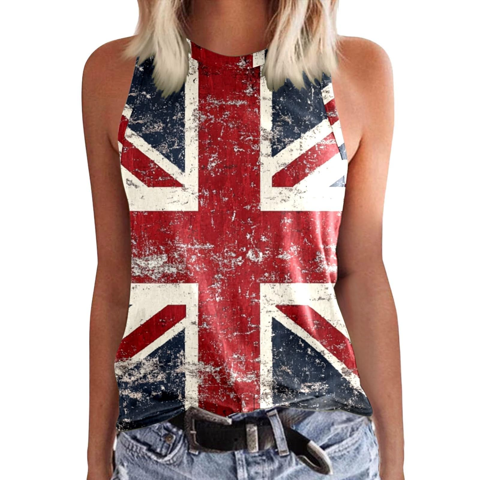 Union Jack T Shirt Flag Tank Top for Women England Crewneck Sleeveless Vest Shirts Ladies Uk Flags Printed Graphic Independence Day Tee World Cup Football 2026 Tops Holiday Essentials Union Jack Top — image 1