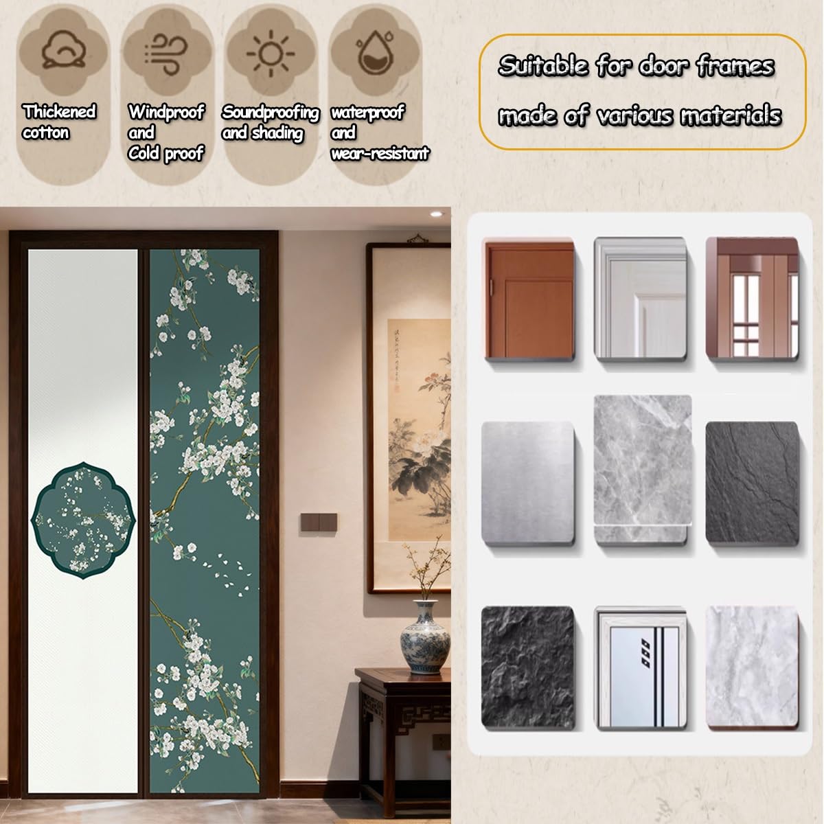 Rideau De Porte Isolant Thermique Magnétique, Bleu Marron Rideau Occultant Salon Rideaux Chambre Séparation Des Chambres Rideaux D'hiver Coupe-Vent Rid-Eau De Porte(Bleu,W140XH205CM)