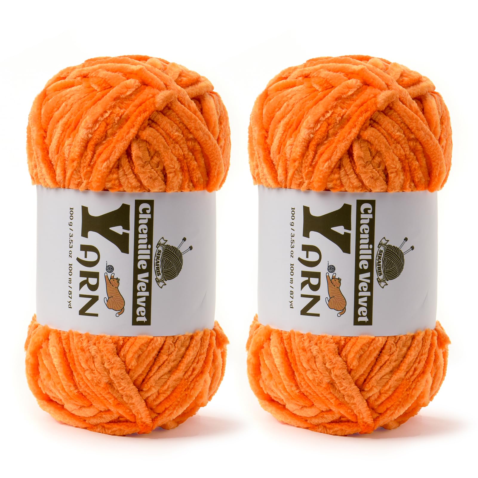 Chenille Crochet Orange Yarn 2 Pack