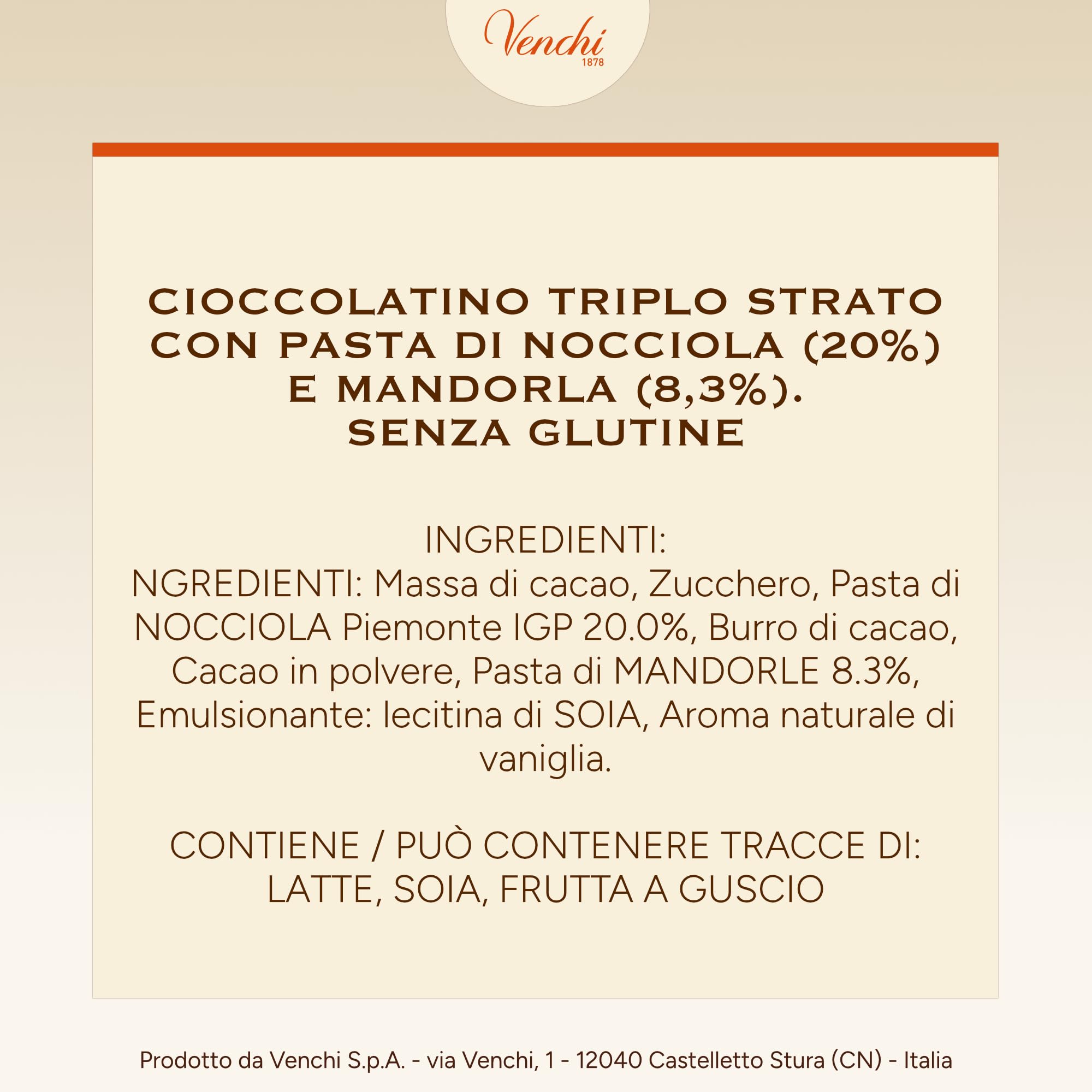 Venchi - Confezione Esposizione Cremino Extra Fondente, 2 kg - 3 Strati Cremosi - Pack da 190 Pezzi - Senza Glutine - Vegano