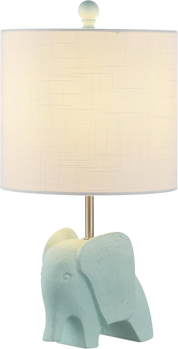 JONATHAN Y 17.5 Turquoise Elephant Kids Table Lamp, Whimsical Resin Bedside Lamp with White Linen Drum Shade for Bedroom Playroom Nursery, LED Bulb Included, UL Listed (JYL1143B)
