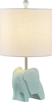 JONATHAN Y 17.5 Turquoise Elephant Kids Table Lamp, Whimsical Resin Bedside Lamp with White Linen Drum Shade for Bedroom Playroom Nursery, LED Bulb Included, UL Listed (JYL1143B)