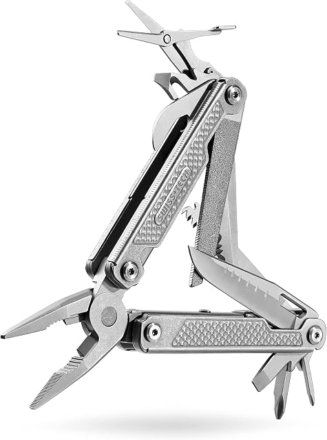 Swiss+Tech Multi-Tools EDC, 17 in 1 Multitool Pocket Pliers, Wire/Rope Cutter, Can Opener, Screwdrivers, Wood Saw, Scissors, File, Self-Locking Multitool Pliers for Camping Hiking Repairing
