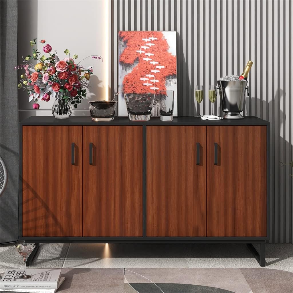 Large Storage Space Sideboard with Adjustable Shelves in Foyer Living Room and Kitchen Brown Living Room Cabinet Furniture (D As Shown)