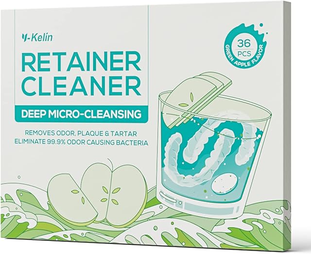 Y-kelin Retainer Cleaning Tablets-36 Tablets Retainer Cleaner 1 Month Supply-New Formulation Apple Flavor Denture,Mouth Guard Cleaner(Apple)