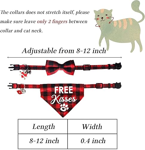Miniatura 4 de STMK Paquete de 2 bandanas para el día de San Valentín con campana, collares tipo bandana con campana para el día de San Valentín, gatos y gatitos
