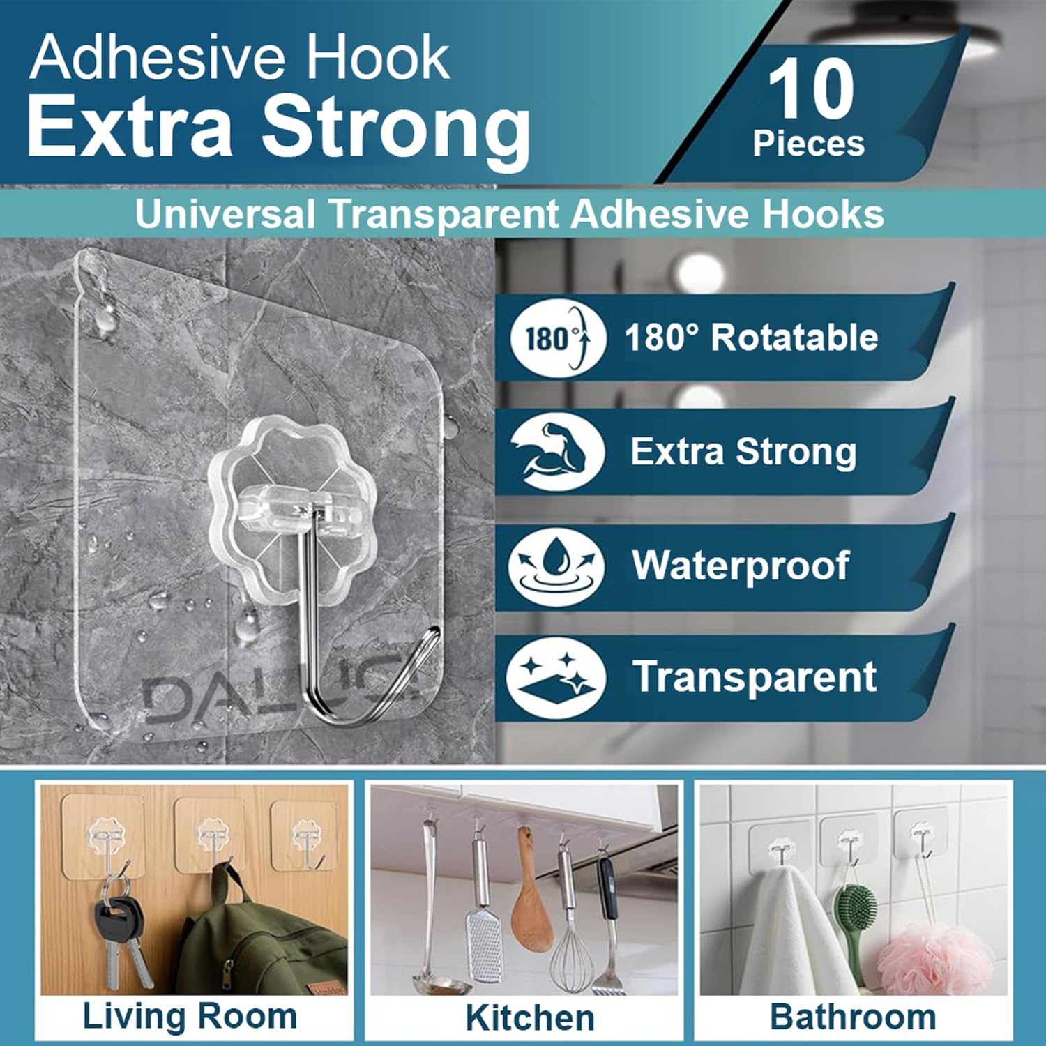 DALUCI Self Adhesive Hooks - Heavy Duty, No Drill -2 DALUCI Self Adhesive Hooks - Heavy Duty, No Drill -2