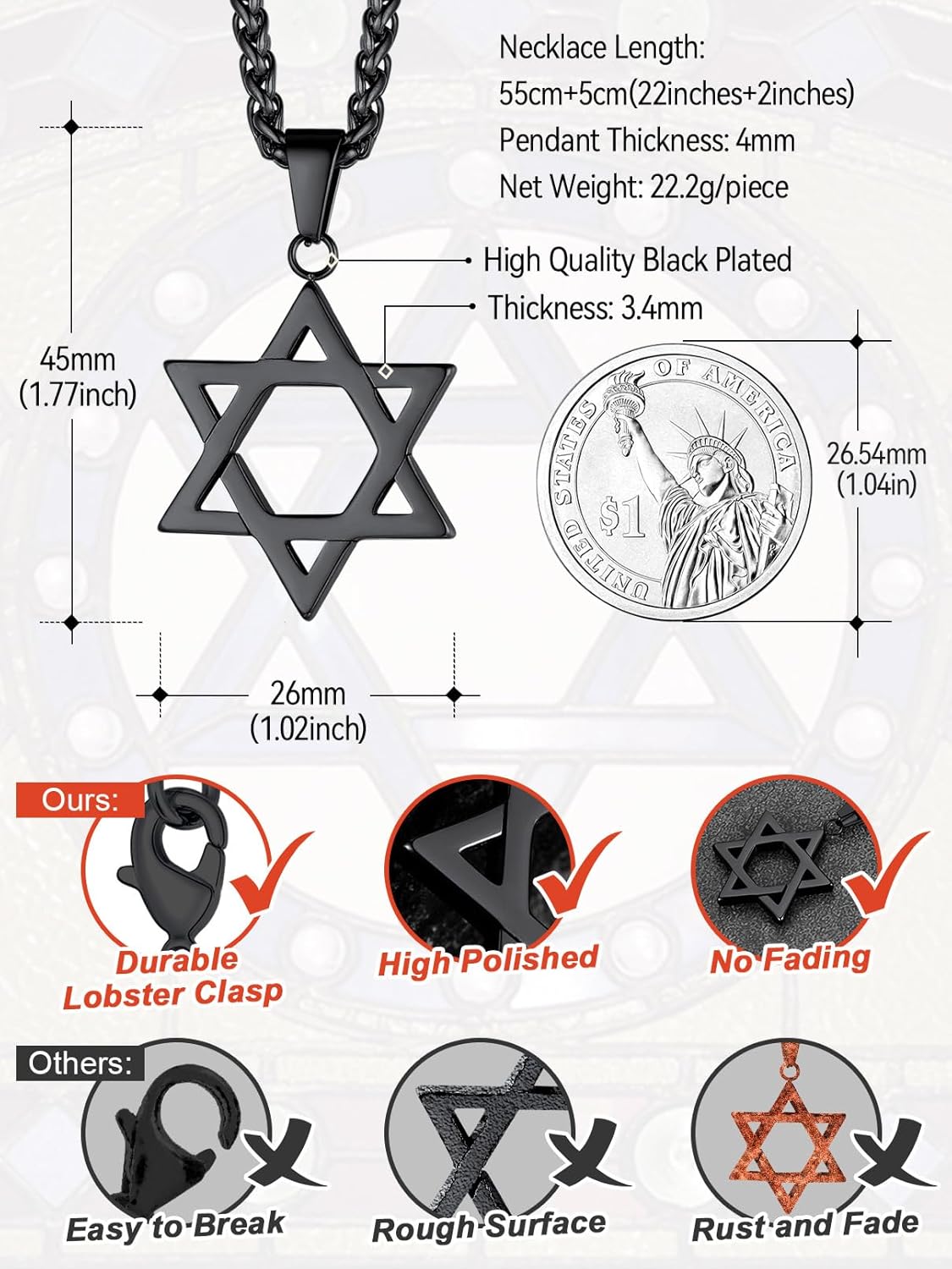 FaithHeart David of Star Necklace for Men Women, Jewish Star Pendant Necklace Stainless Steel Hebrew Amulet Jewelry, Gift Box - Image 6