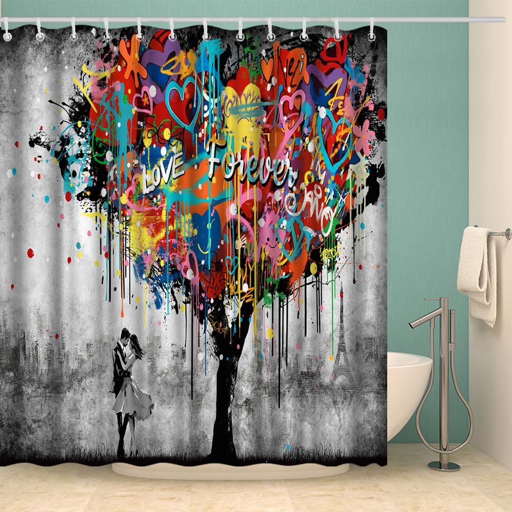Graffiti Girl Shower Curtain Banksy Bathroom Art Decor with 12 Hooks 72x72 Inches