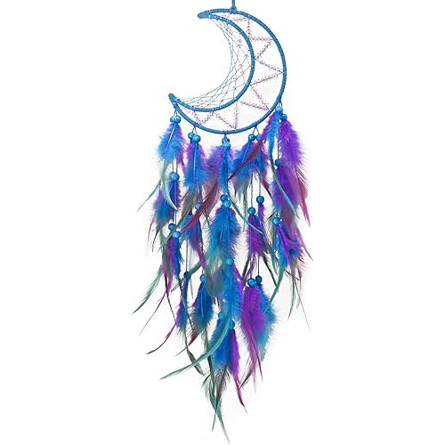 WisePoint Dream Catcher Wall Decor, Dream Catcher for Girls, Dream Catcher Kit with Feathers and Beads Pendant, Handwoven Dream Catchers for Bedroom and Living Room Decoration (Blue Purple)