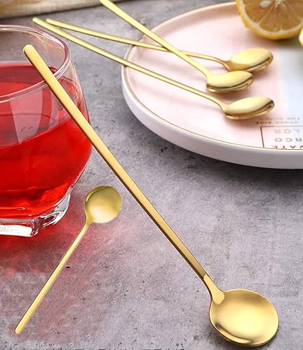 Miniatura 5 de Paquete de 10 cucharas de espresso, mini cucharaditas de acero inoxidable chapadas en oro, para café, azúcar, postre, pastel, helado, sopa antipasto