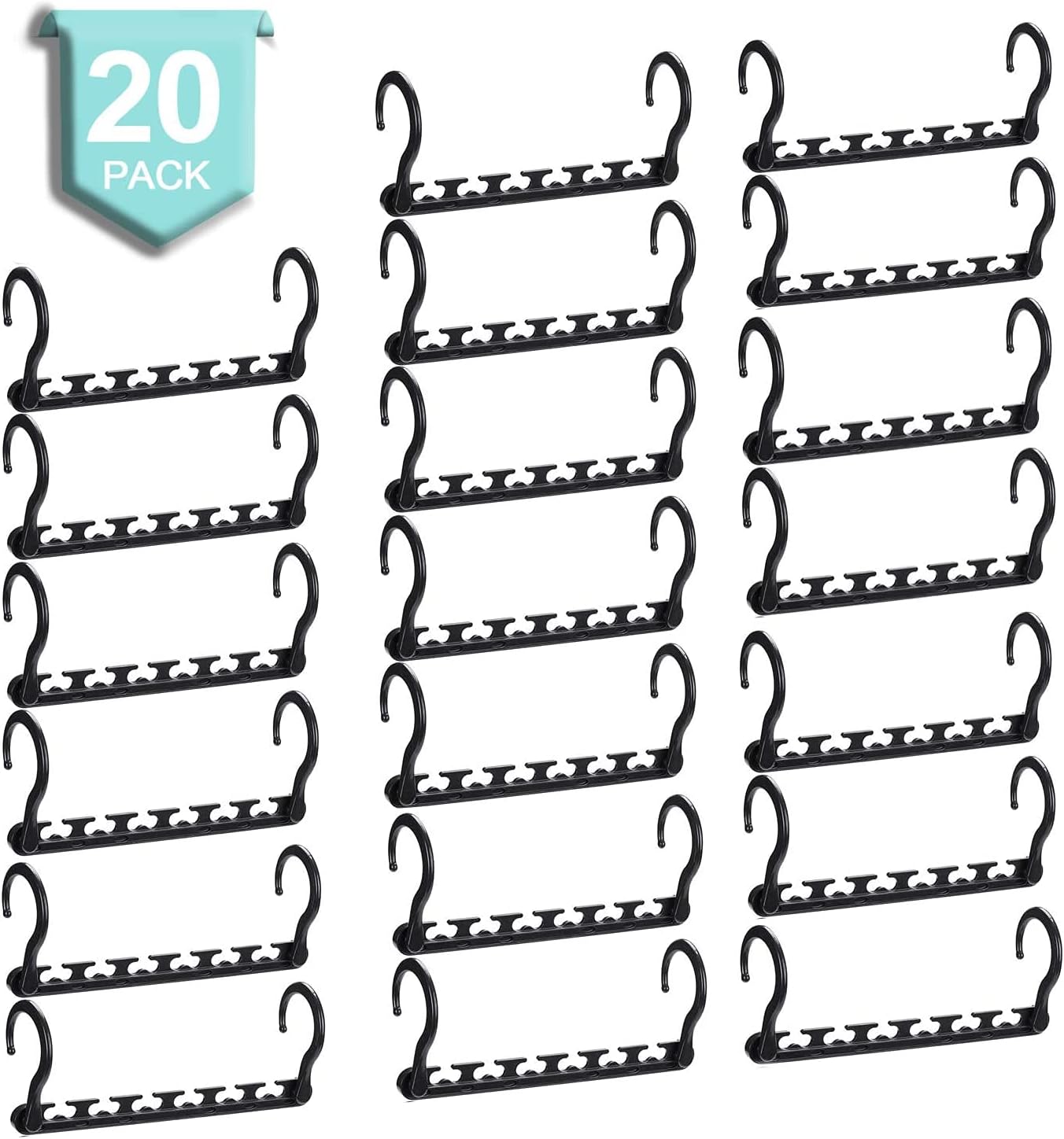 New Arrivals HOUSE DAY Sturdy Plastic Space Saving Hangers Cascading Hanger Organizer Pack of 20 Closet Space Saver Multifunctional Hangers for Heavy Clothes (Black)