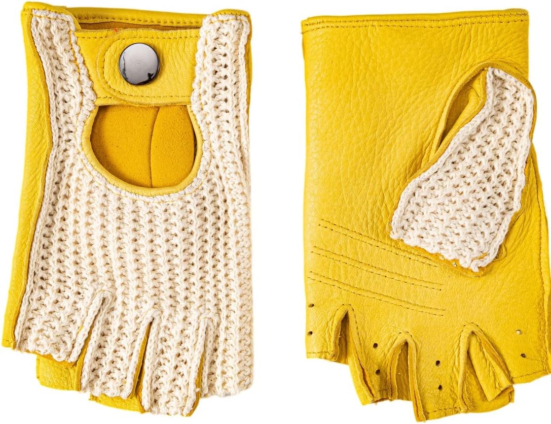 Fingerless Deerskin Leather Crochet String Back Gloves or Men - Driving, Motorcycle, Riding and Cycling