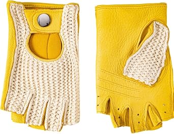 Fingerless Deerskin Leather Crochet String Back Gloves or Men - Driving, Motorcycle, Riding and Cycling