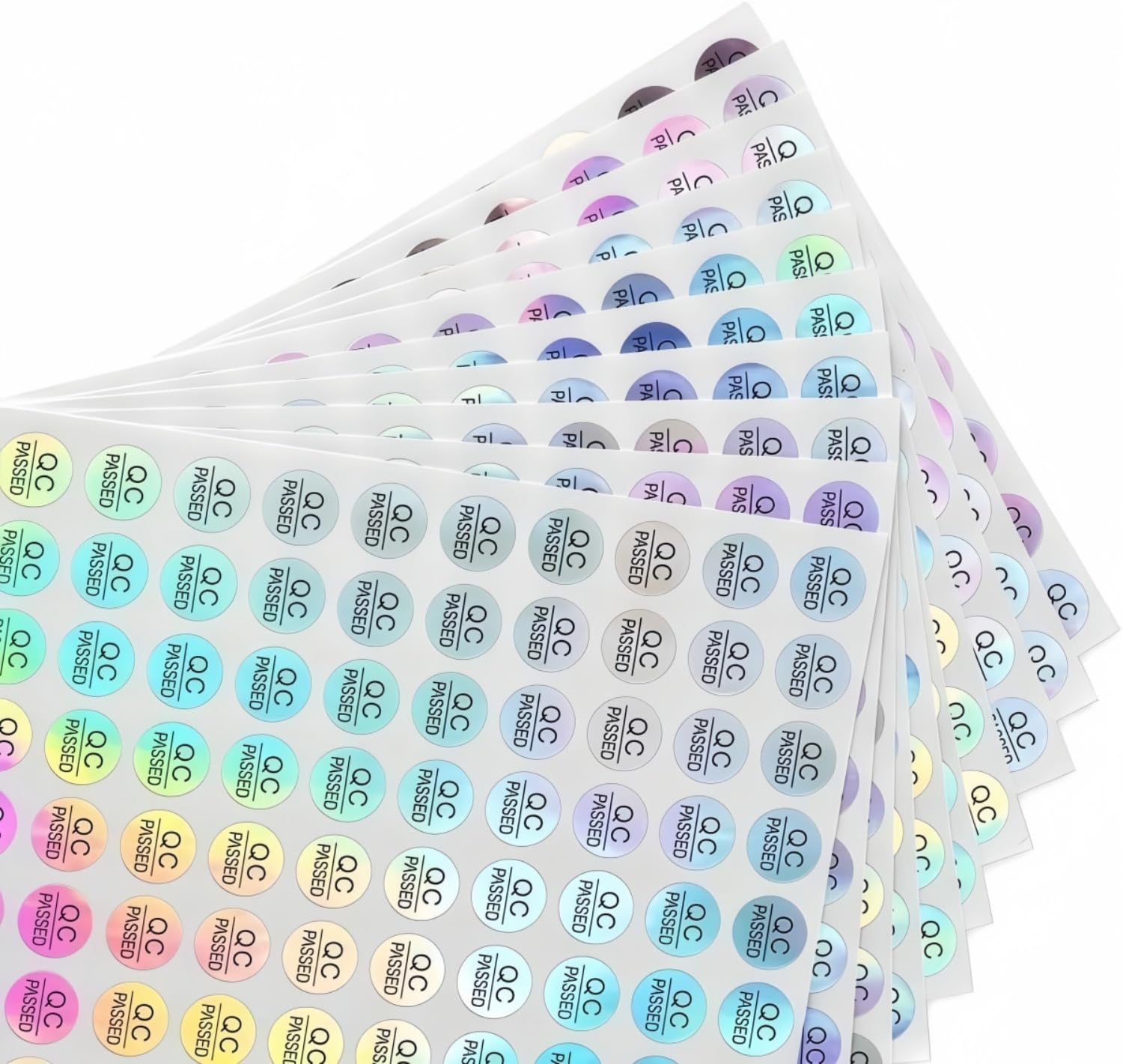 2070 PCS Silver QC Passed Stickers for Warehouse Inventory Quality Control Checked Tested Pass Approval， Size 0.39 Inch Round Shape Reflective Laser Waterproof Adhesive Labels