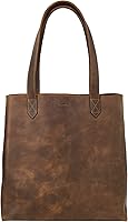 Heather's Classic Tote Bag - Handmade Full Grain Leather Shoulder Purse, Vintage Style Spacious Handbag for Travel & Shopping, Bourbon Brown