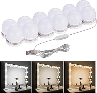 Denvosi Actress Light, LED Mirror Light, Makeup Light, Tri-Color Dimming, 10 Brightness Adjustment, LED Cosmetic Mirror Bulb, 12 LED Bulbs, Wiring Adjustable, 360 Degree Rotation, No Holes, Hollywood