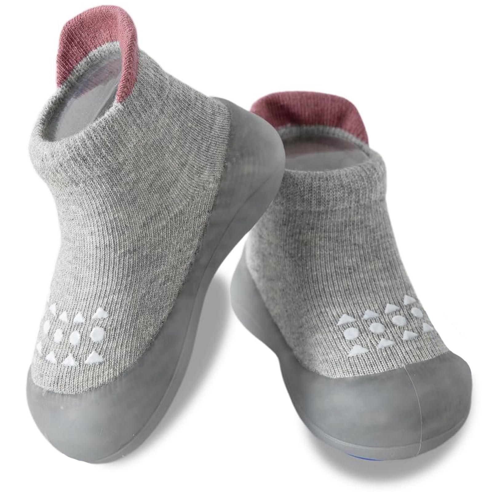 Kabwea 1 paire de chaussons bébés gris, chaussures premiers pas pour tout-petits, chaussons antidérapants, chaussettes antidérapantes enfant, chaussettes bébé antidérapantes