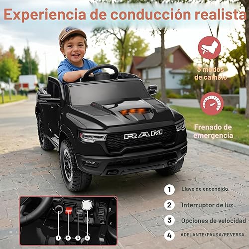Miniatura 7 de Ram 1500 con Licencia - Juguetes de Montar para Niños de 4-8 años, Carro Eléctrico para Niños con Control Remoto, Alimentado por Batería con Llave
