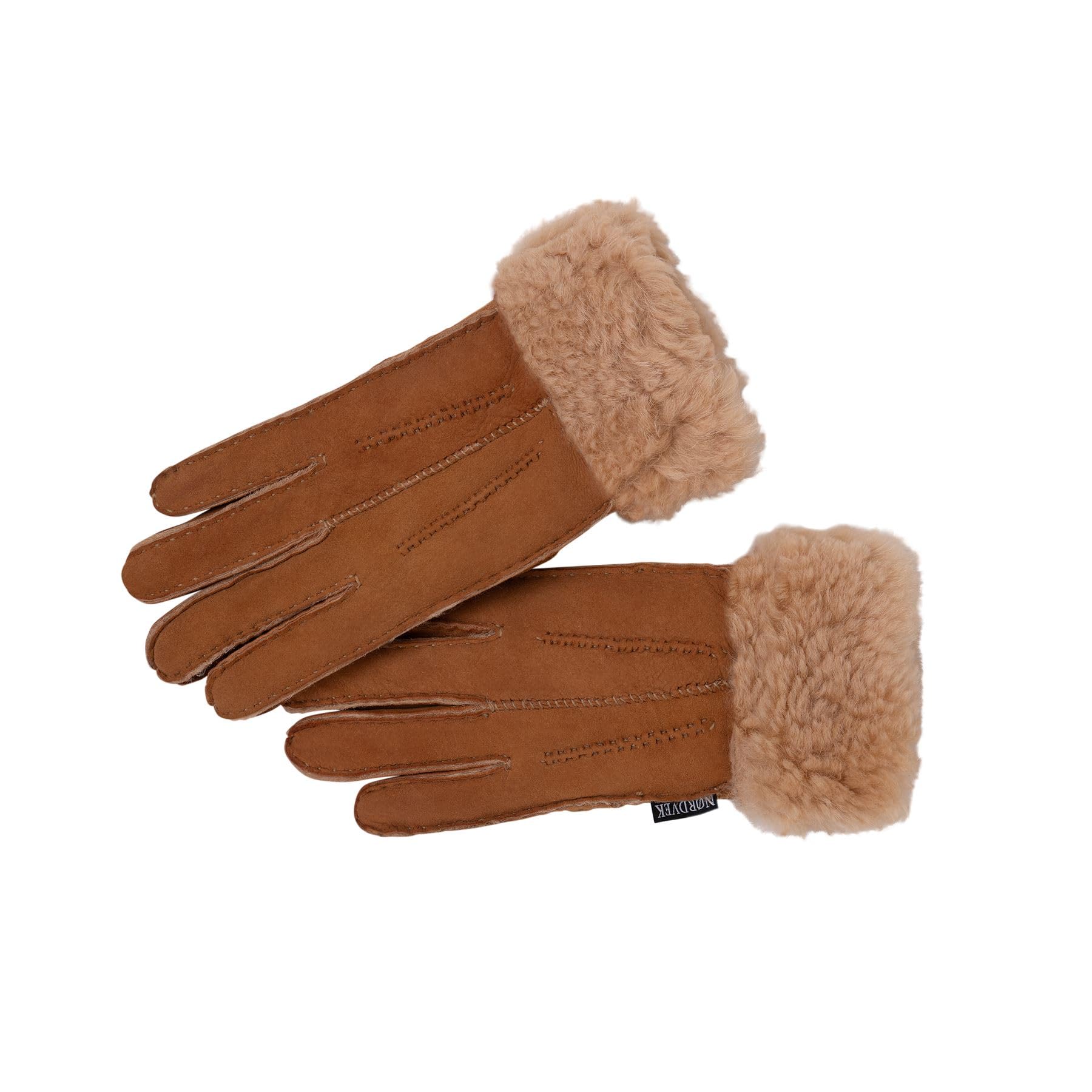 Nordvek Women's Tan Sheepskin Gloves - Fold Back Cuff - Suede # 301-100 - S/M