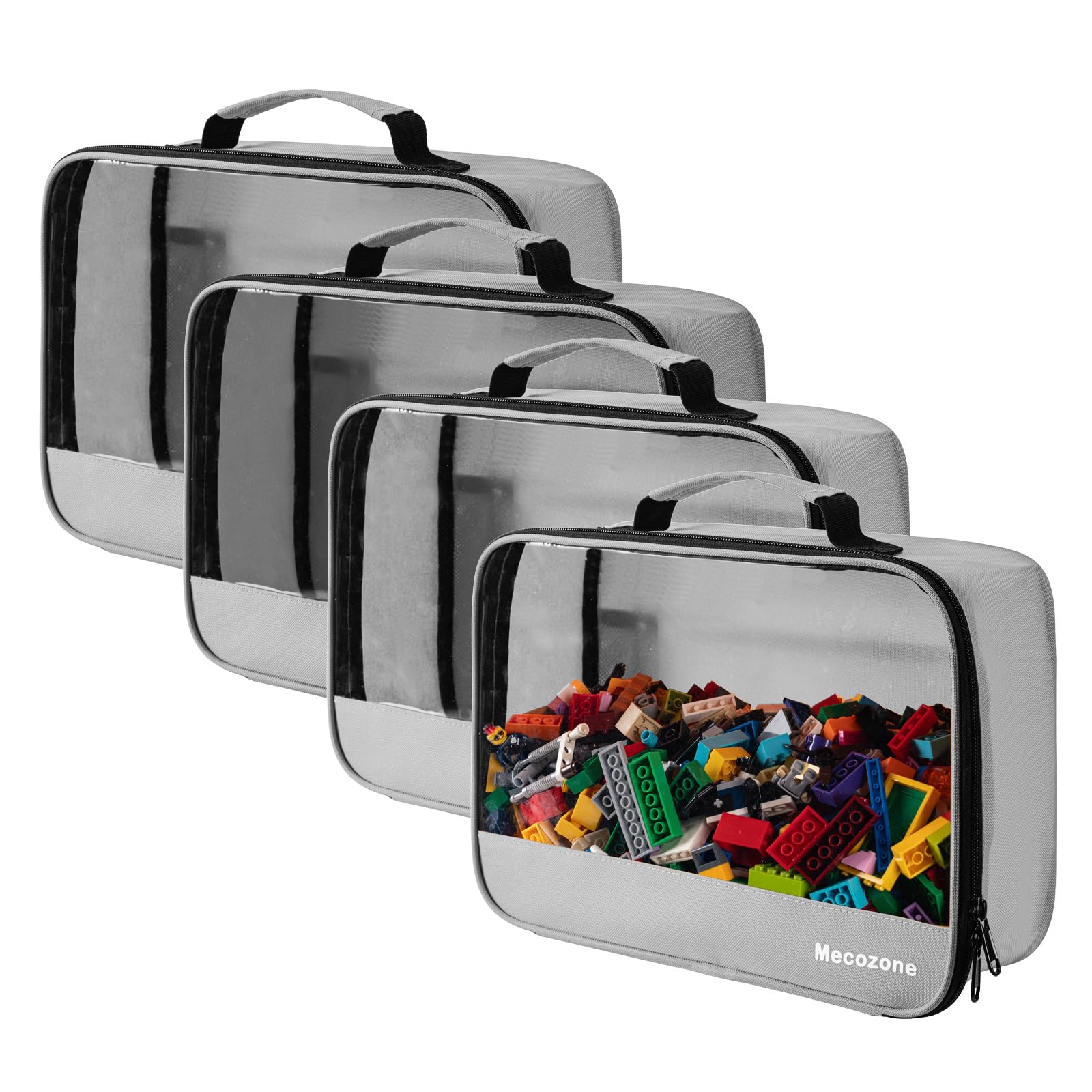 4 PCS Toys Storage Bag, Classic Bricks Building Set Storage Bag, Travel Case for Building Toys, Puzzles, Grey