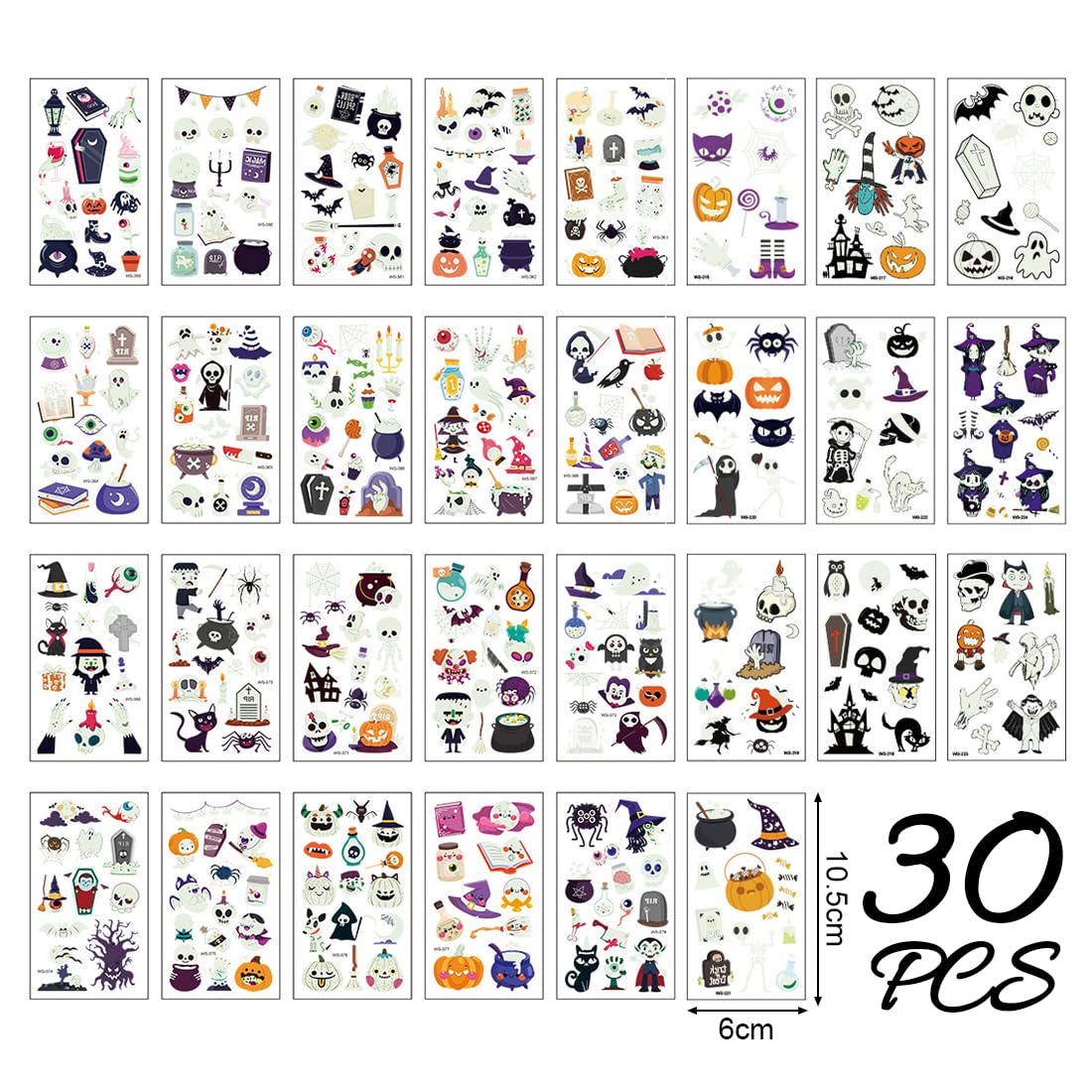 30 Fogli Halloween Tatuaggi Temporanei Bambini, Tatoo Halloween Bambini,Luminous Adesivi Tatuaggi, Tatuaggi Halloween Viso,Gadget Halloween,Decorazioni Forniture Cosplay per Feste di Halloween