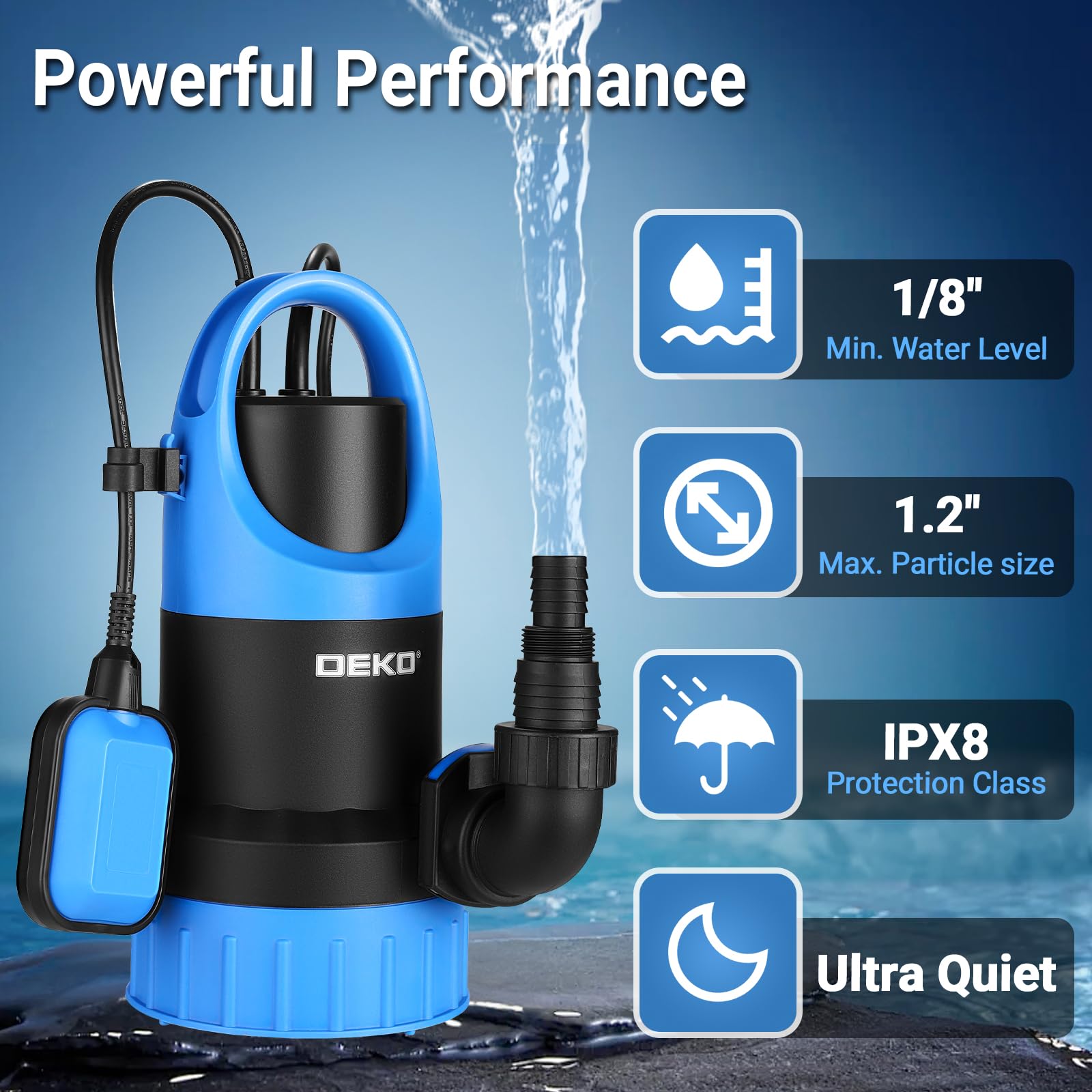 Amazon | DEKO 750W 1HP 底部入水式 水中ポンプ 浮きセンサー付き 最大