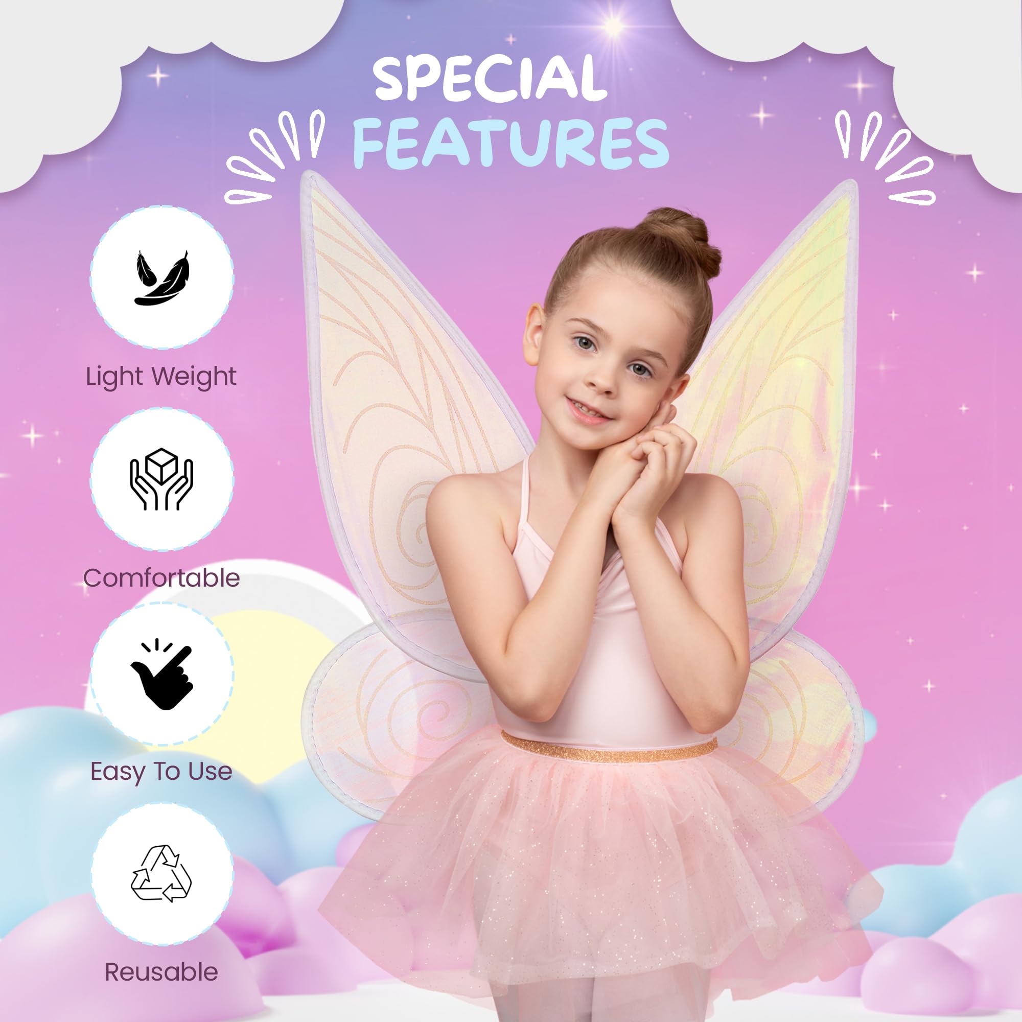 Fairy Wings for Angel Costume – White Fairy Wings or Green Fairy Wings  Adult Elf Accessories for Kids Fairy Costume Fancy Dress – Angel Wings  Women 50 x 52cm Butterfly Wings for