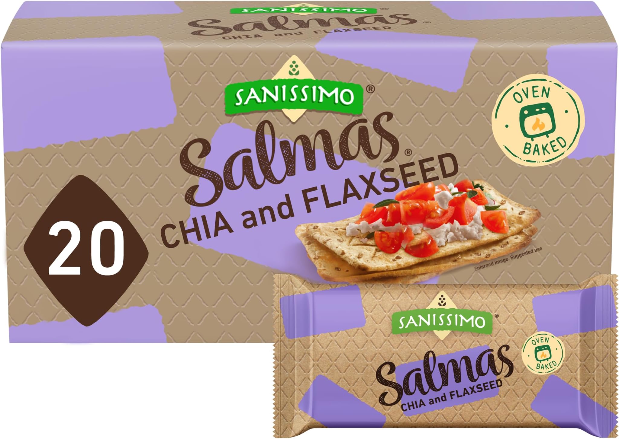 Salmas Chia & Flaxseed, 20 Packs of 3 Crackers, Oven Baked Corn Crackers, Gluten Free, Non-GMO, Kosher Certified