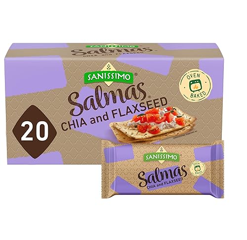 Sanissimo Salmas de Chía y Linaza, 20 Paquetes de 3 Galletas, Galletas de Maíz Horneadas al Horno, Sin Gluten, Sin Transgénicos, Certificadas Kosher