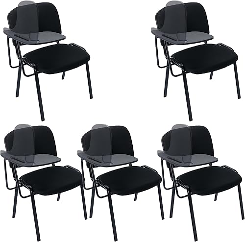 Juego de 5 sillas apilables para sala de espera con brazo abatible para tableta, sillas apilables de respaldo bajo con tapicería de malla para sala