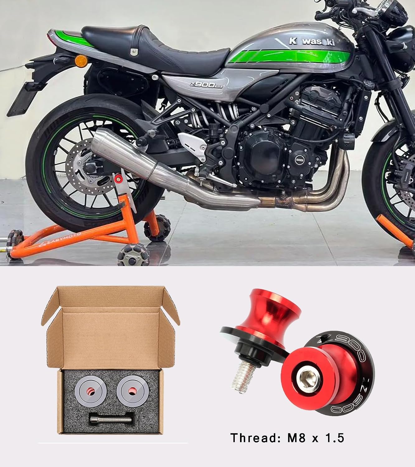 for Z900 2017-2025 8MM M8 Motorcycle Swing arm Sliders Spools Stand for K&-awasaki Z900 Z900RS SE 2015 2016 2017 2019 2021 2022 2023 2024 2025(Red)