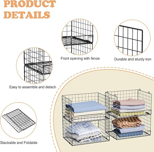 Miniatura 4 de Organizadores de armario apilables de 4 niveles y estantes de almacenamiento, organizador de estantes de ropa, cestas plegables para almacenamiento