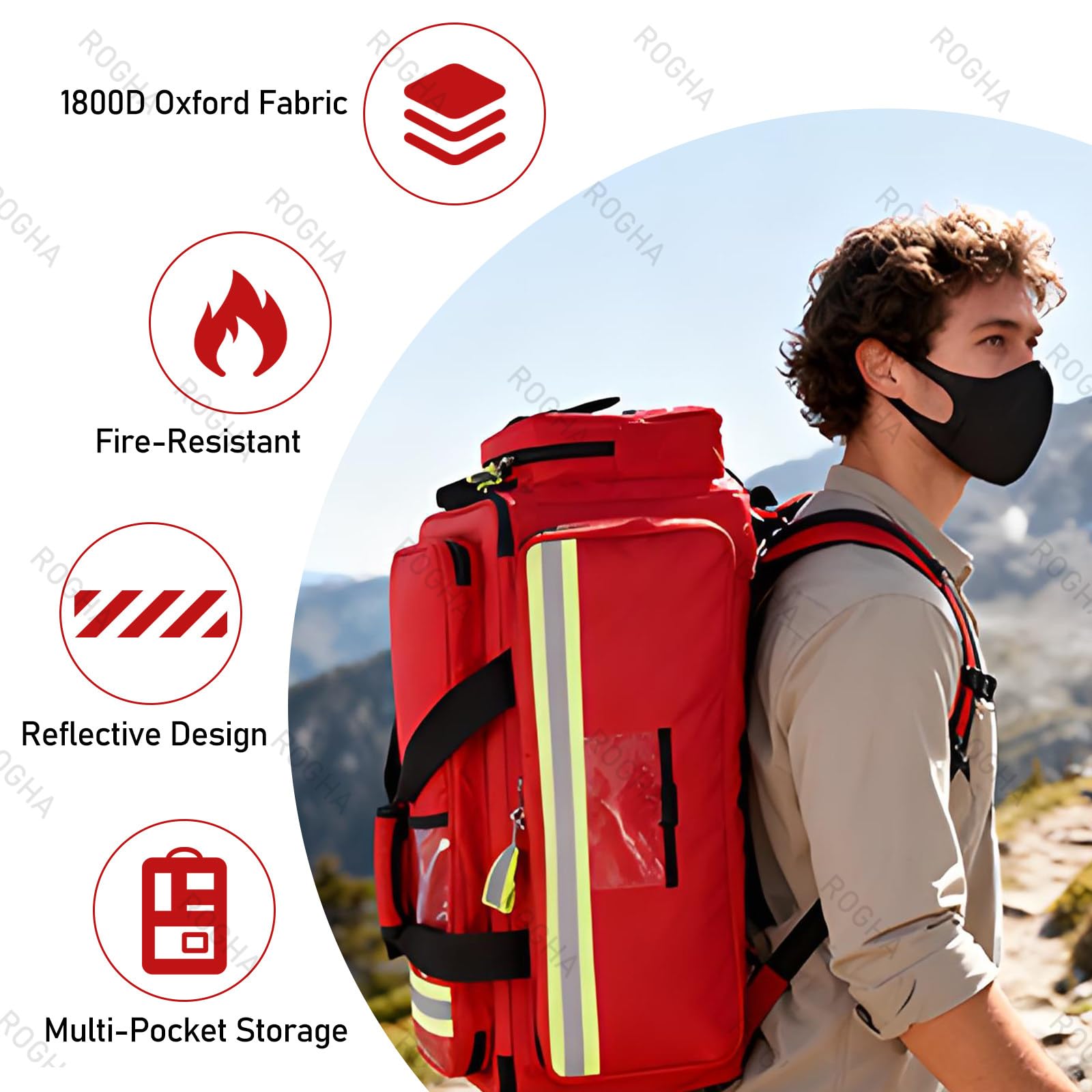 Bolsa médica con Ruedas, botiquín de Primeros Auxilios, Caja de Emergencia Desmontable con Varilla de tracción, con Compartimentos y Tiras Reflectantes, para técnicos de emergencias médicas Red