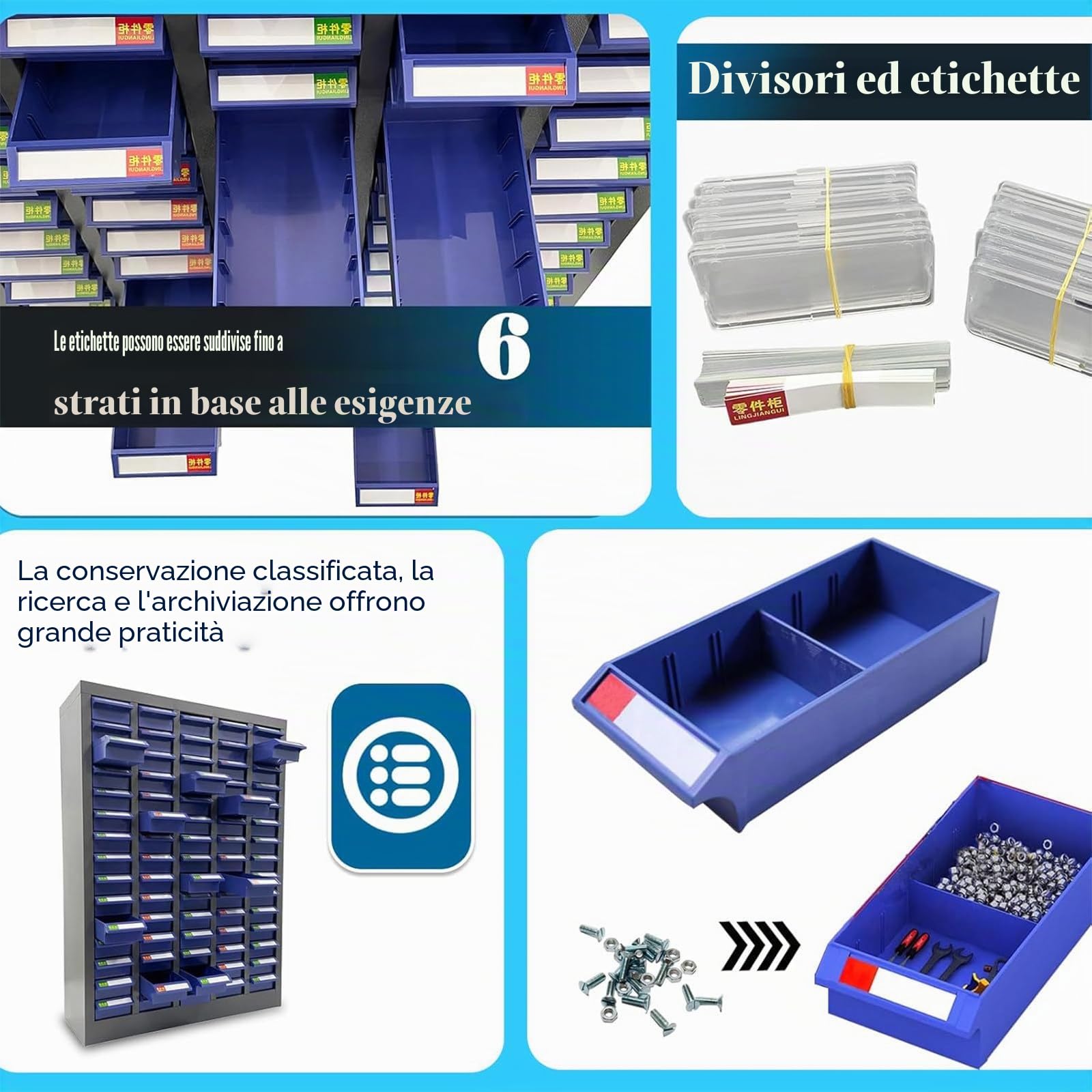 Organizzatore in metallo con 75 cassetti, armadio per parti impilabile per garage, ufficio e magazzino