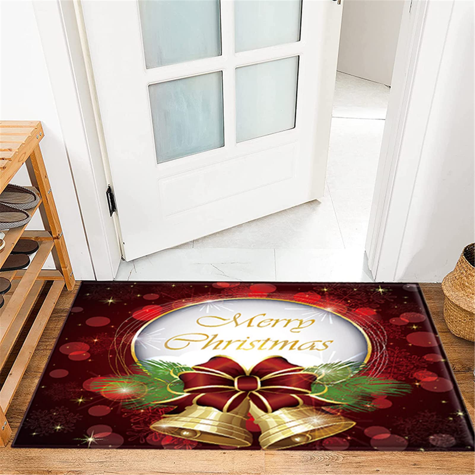 Alfombras Navideñas Felpudo Antideslizante Merry Christmas Alfombra Navideño Impresa En 3D Alfombrilla De Piso para Cocina Entrada Dormitorio Baño, Decoración para Navidad,60x180cm/23.6"x70.8"