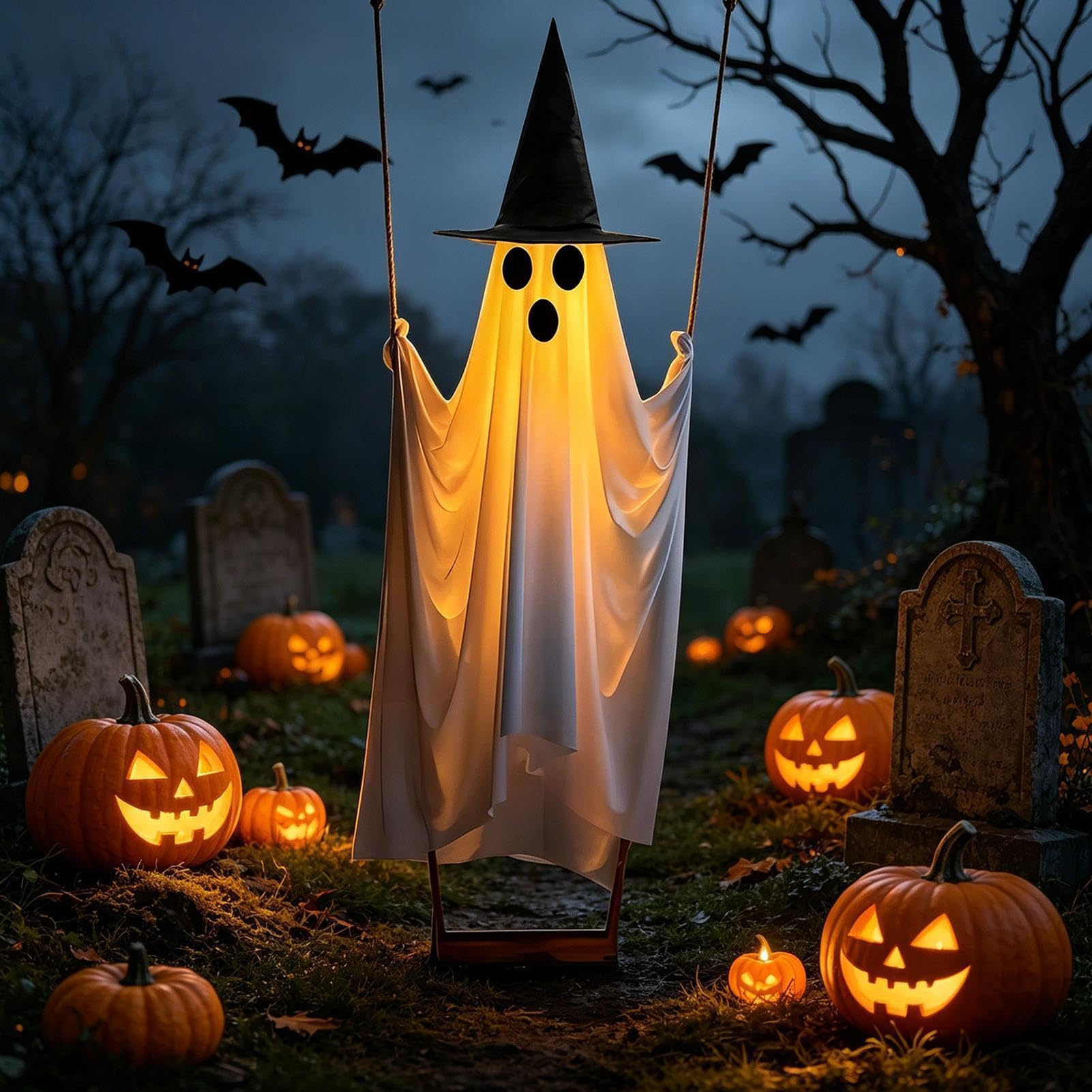 Swinging Light Up Ghost Halloween Decor, zdalne sterowanie