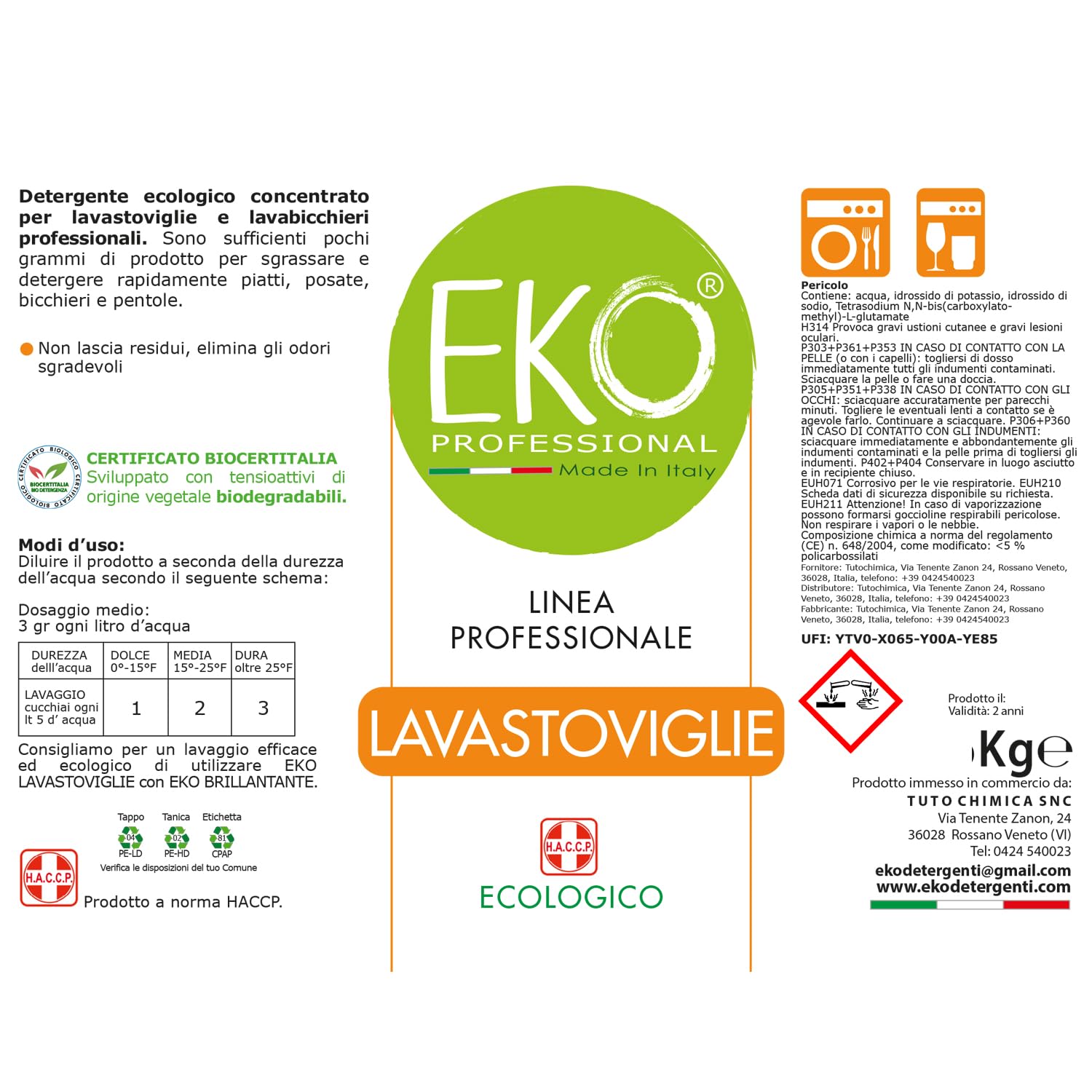 Detersivo Lavastoviglie Professionale, Lavabicchieri - Eko Professional, Ecologico 6Kg