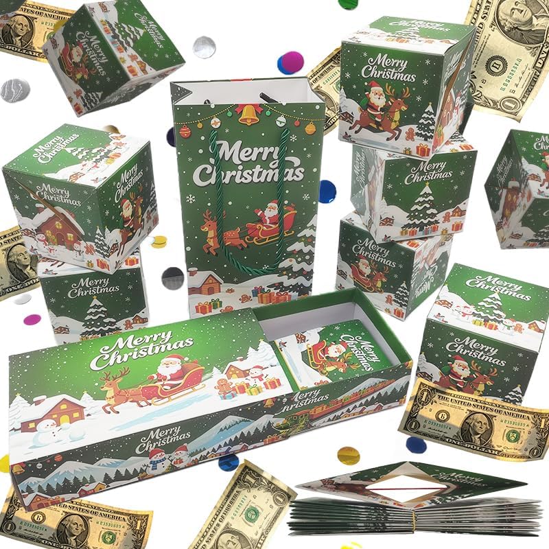 Christmas surprise gift box explosion,Surprise Bouncing Envelope Gifts Box with Confetti, Unique Folding Pop Up Gift Box for Christmas, Birthday, Anniversary, Valentine's Day 10 Bounces