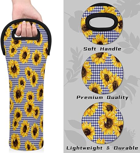 Miniatura 3 de Girasol comprobado botella individual regalo de vino Tote Carrier Neopreno Vino Tote Bolsas Titular Cooler Wine Lover Regalo