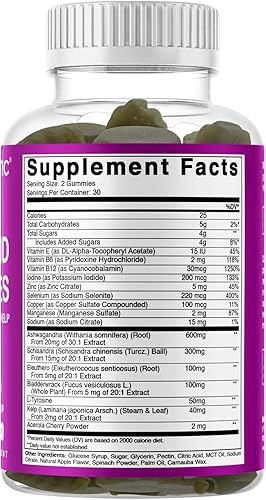 Miniatura 8 de Vitamatic Paquete de 2 gomitas veganas de apoyo a la tiroides con yodo y algas, 60 unidades, a base de plantas, apoya la energía y el metabolismo